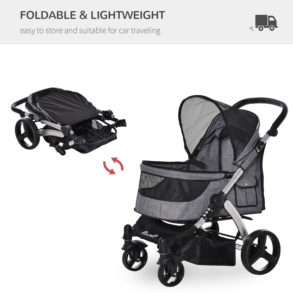 Pet Stroller Foldable Dog Cat Travel Carriage with Adjustable Handlebar PVC Wheel Brake Storage Bag Window Safety Leash