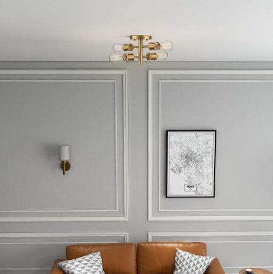 Ephemeral Four Lights Semi Flush Mount Retro Hallway Kitchen Bedroom Living Room Ceiling Pendant 11 W X 6.5 H