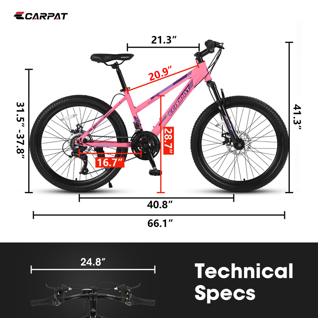 S26103 26 Inch Mountain Bike For Teenagers Girls Women, Shimano 21 Speeds With Dual Disc Brakes And 100mm Front Suspension