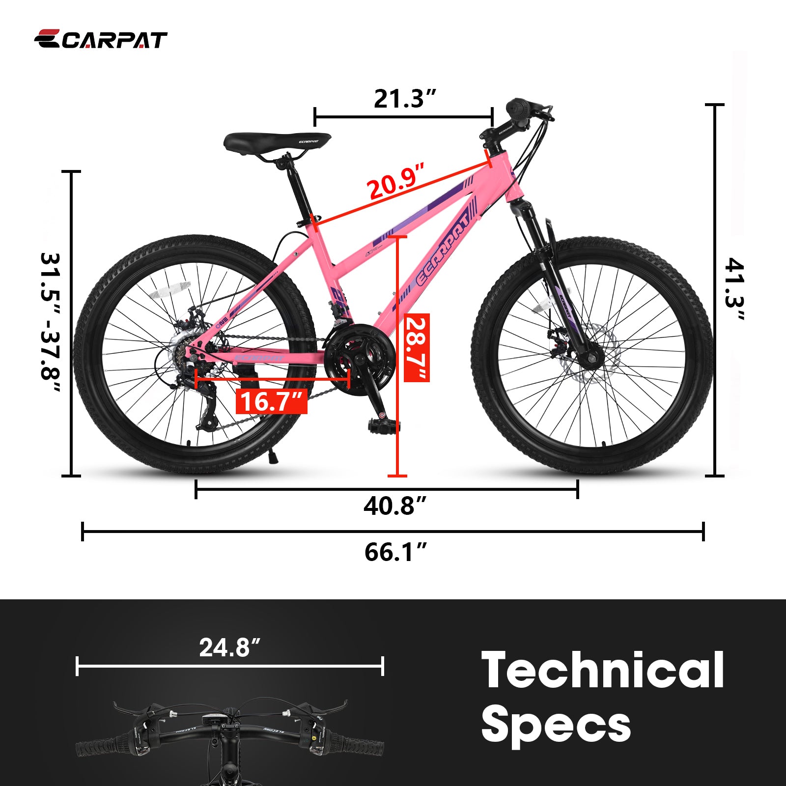S26103 26 Inch Mountain Bike For Teenagers Girls Women, Shimano 21 Speeds With Dual Disc Brakes And 100mm Front Suspension