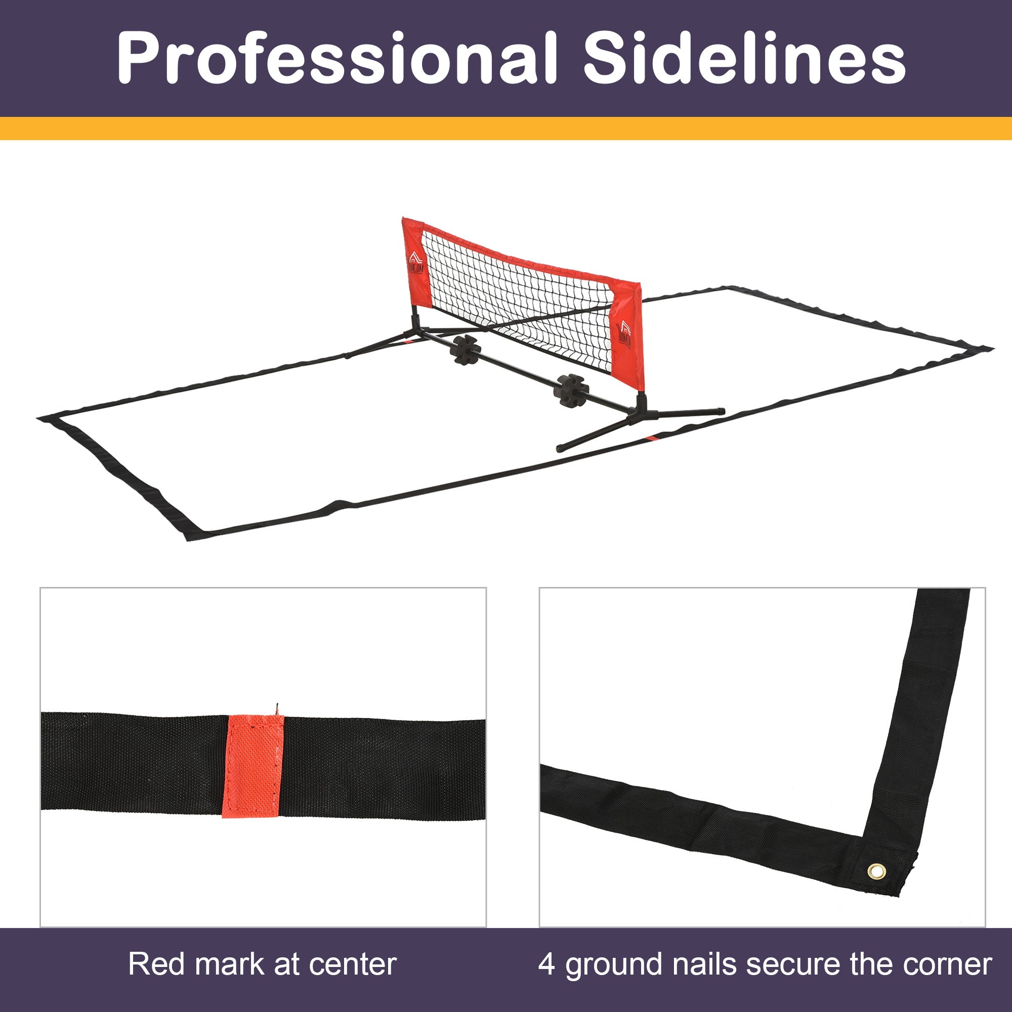 10ft Portable Soccer Tennis/Pickleball/Badminton/Mini Tennis Net w/ Sideline for Training with Included Storage Bag, Red