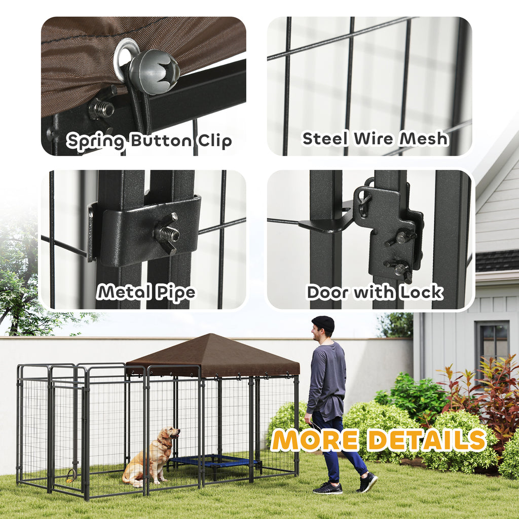 Dog Kennel Outdoor with Waterproof Canopy