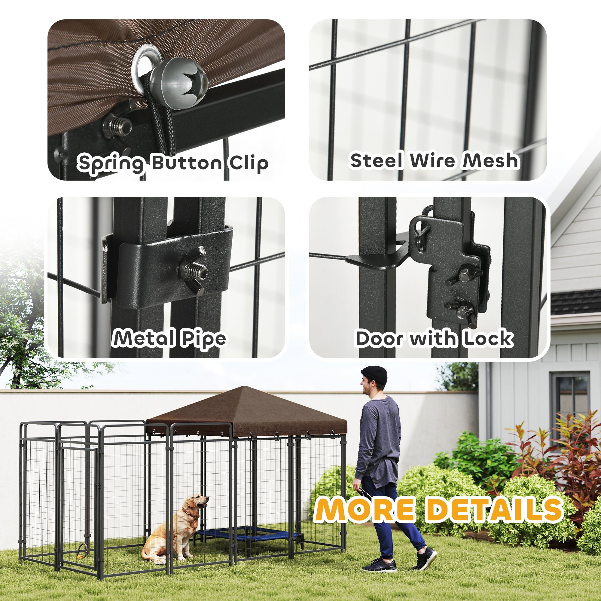 Dog Kennel Outdoor with Waterproof Canopy