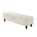 59 Bed Bench Ottoman With Storage Beige Fabric