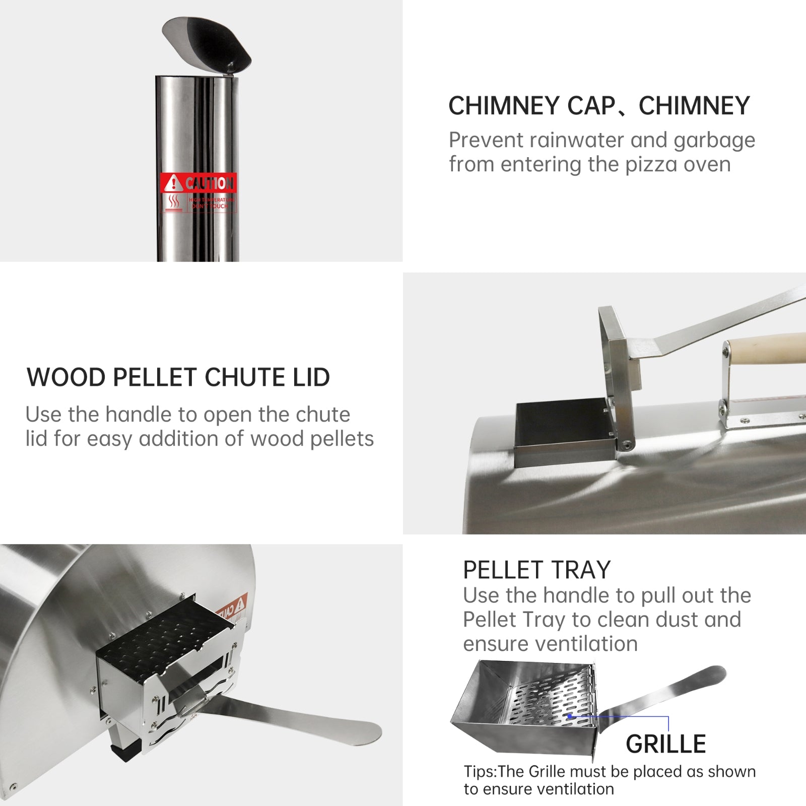 Outdoor 12 Automatic Rotatable Wood Fired Pizza Oven, Stainless Steel Portable