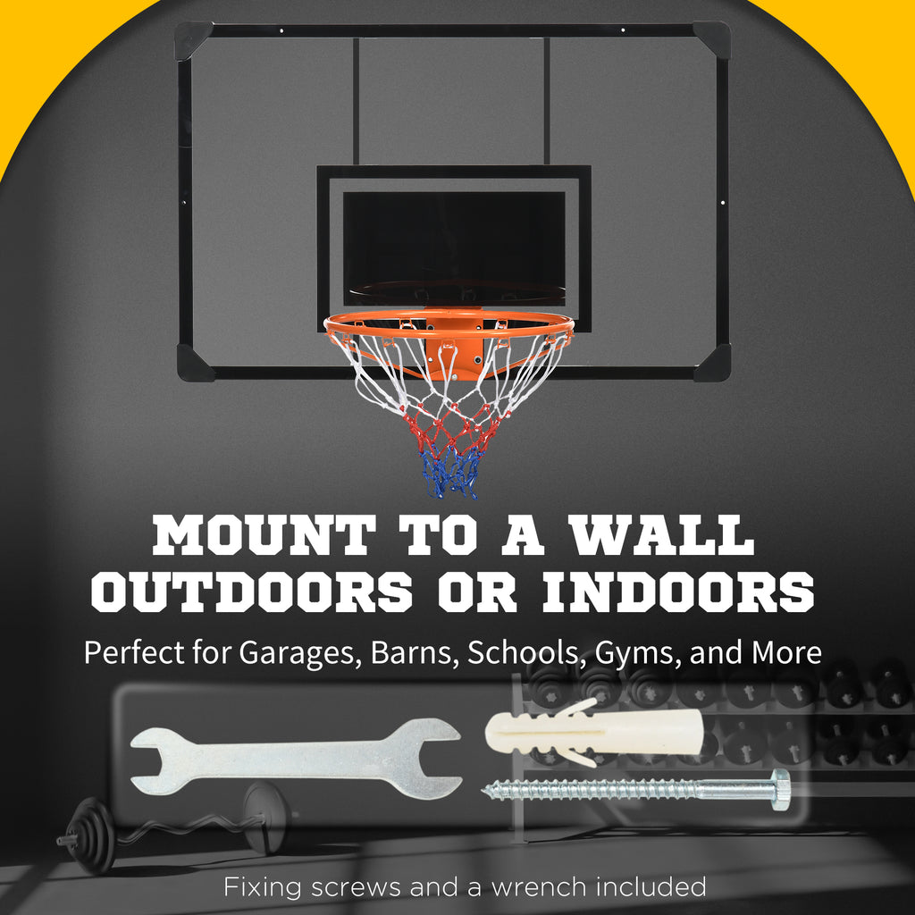 Wall Mounted Basketball Hoop with 45" x 29" Shatter Proof Backboard, Durable Rim and All-Weather Net for Indoor and Outdoor Use