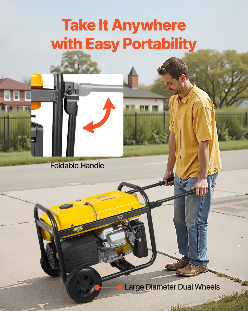 Portable Generator, 9625W Peak Watt Home Generator, Backup Generators For Home With Foldable Handle, Electric Start, Gas Powered, CO Sensor, RV & Emergency Ready 30A & 20A Outlets, AVR