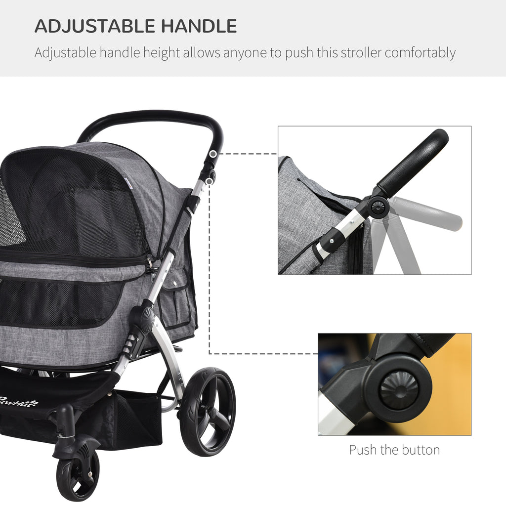 Pet Stroller Foldable Dog Cat Travel Carriage with Adjustable Handlebar PVC Wheel Brake Storage Bag Window Safety Leash