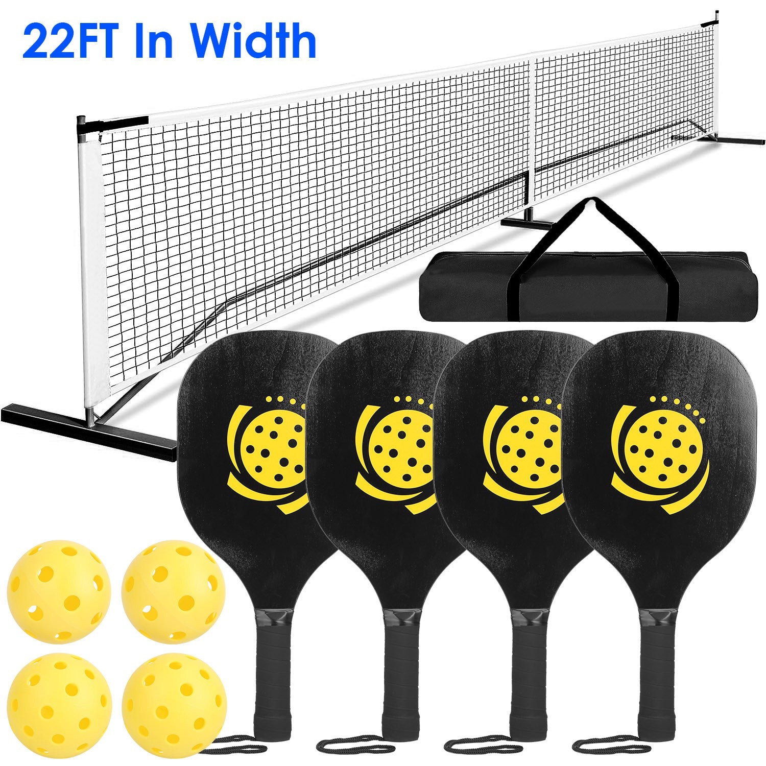 1Set Portable Pickleball Net Set 22ft Regulation Size Net Pickle Ball Net System With 4 Pickleballs 4 Paddles Carrying Bag For Driveway Yard