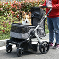 Pet Stroller Foldable Dog Cat Travel Carriage with Adjustable Handlebar PVC Wheel Brake Storage Bag Window Safety Leash