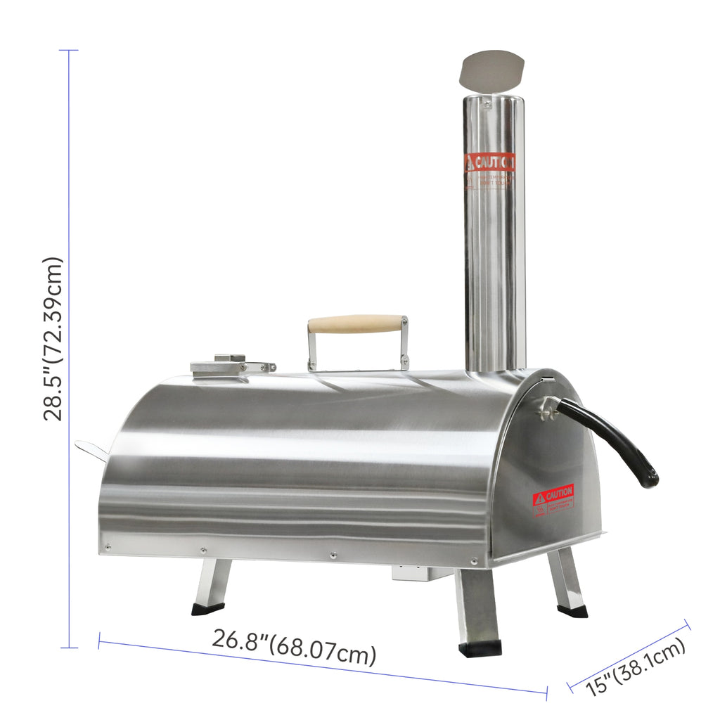 Outdoor 12 Automatic Rotatable Wood Fired Pizza Oven, Stainless Steel Portable