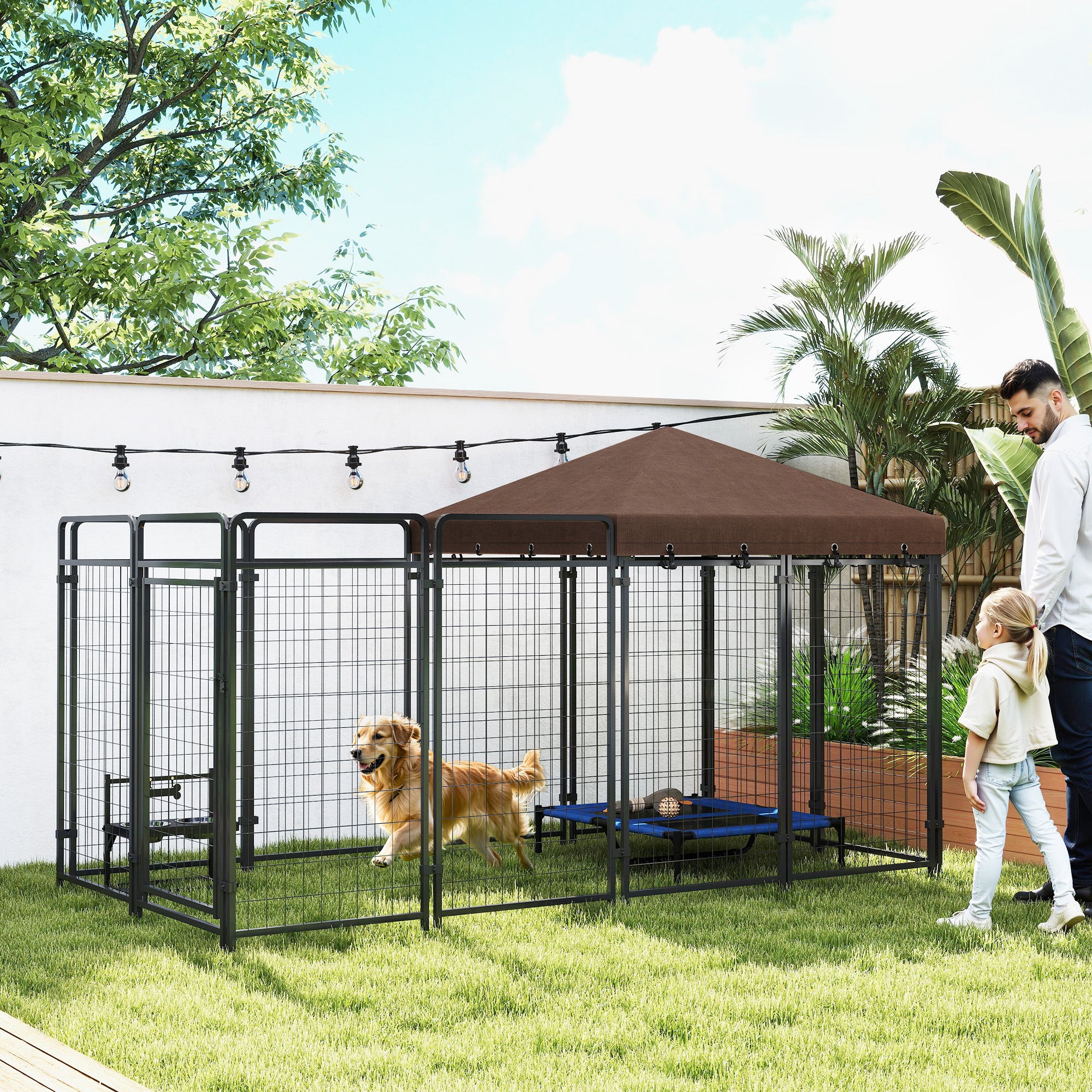 Dog Kennel Outdoor with Waterproof Canopy