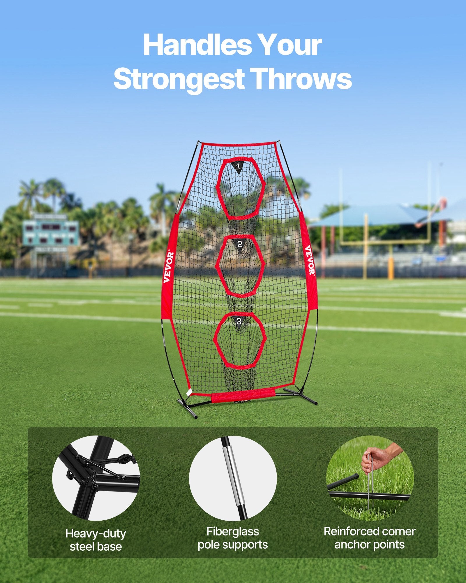 8 X 4 Inch Football Trainer Throwing Net, Training Throwing Target Practice Net With 5 Target Pockets, Knotless Net Includes Straps And Portable Carry Case, Improve QB Throwing Accuracy, Red