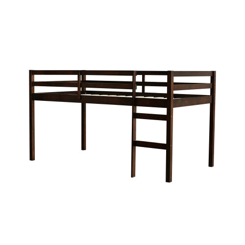 Solid Wooden, Rubber Wooden Twin Loft Bed With Ladder, Bed Platform Of Strengthened Slats , Espresso