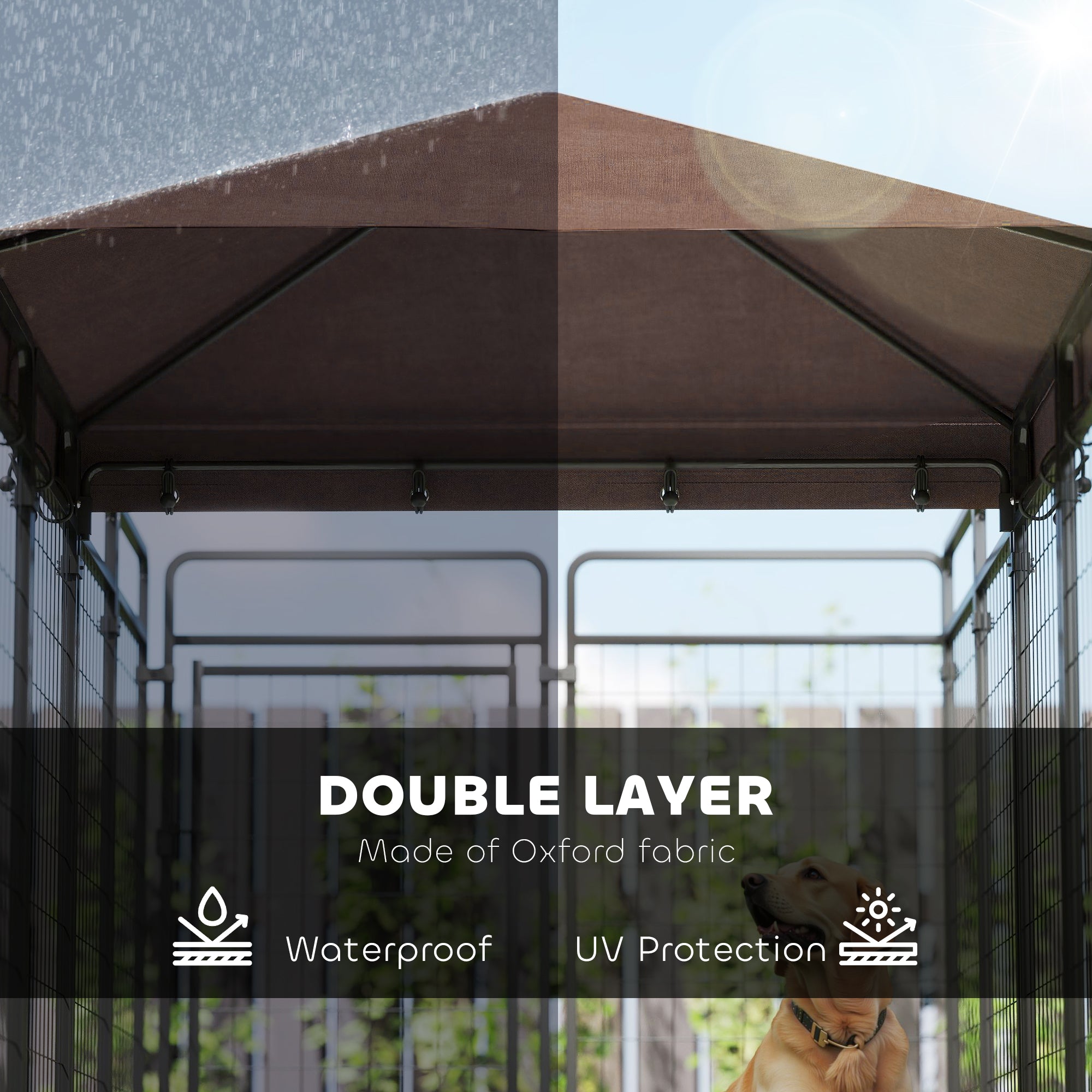 Dog Kennel Outdoor with Waterproof Canopy