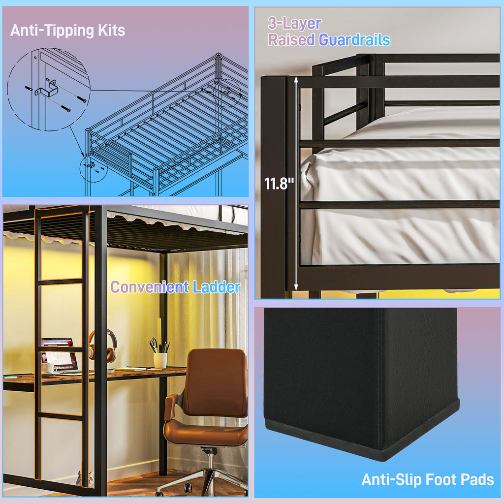 Twin Size Loft Bed with Desk
