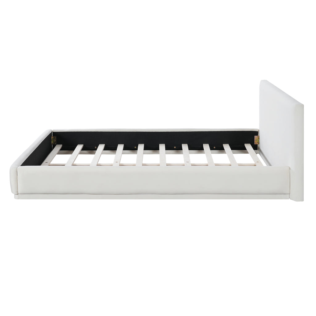 Soft And Comfortable Upholstered Bed. Luxurious And Cozy Bedroom Centerpiece, King Size, White