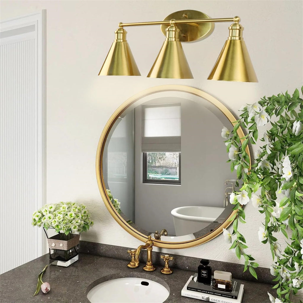 Bathroom 3 Light Lighting Fixtures Over Mirror, 24 Inch Gold Bathroom Anti-Rust Vanity Light For Bathroom Shower Toilet E26 Bulbs