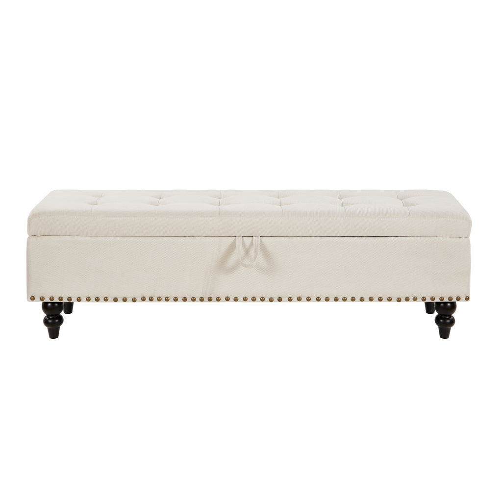 59 Bed Bench Ottoman With Storage Beige Fabric