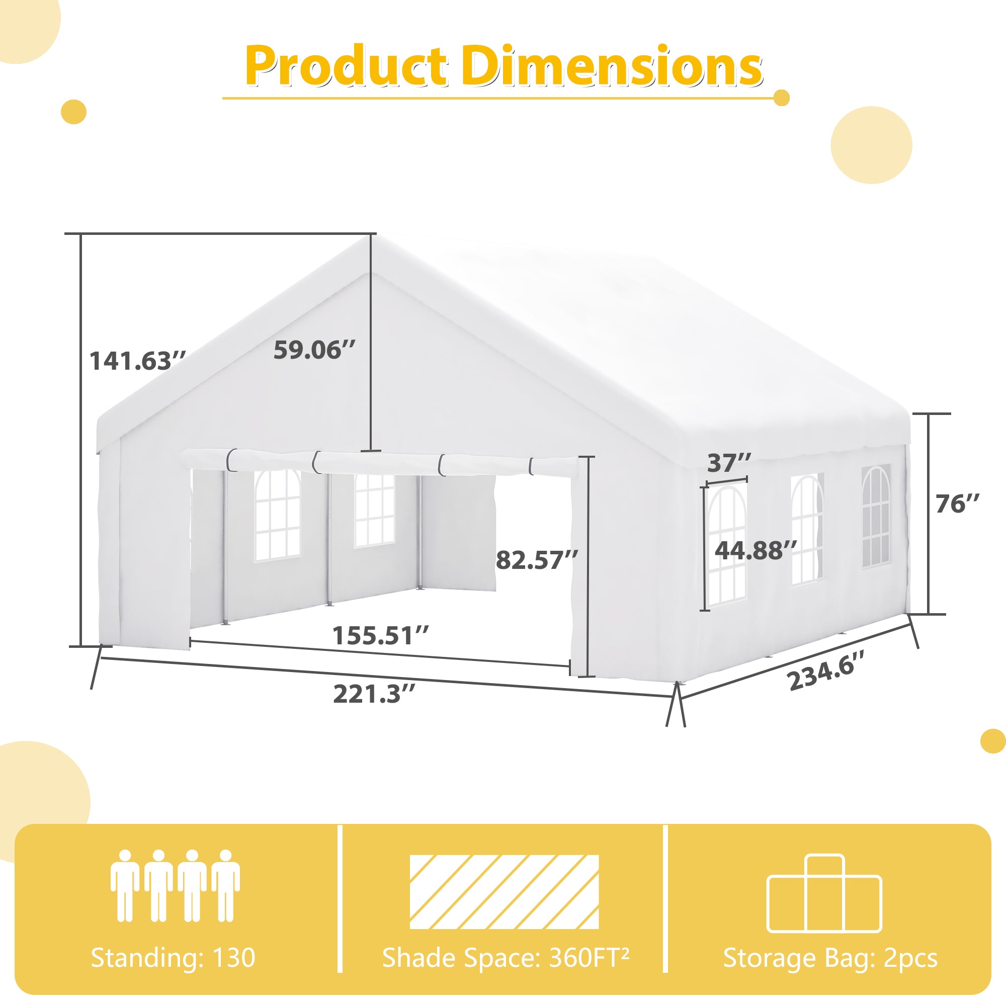 Party Tent Heavy Duty, Large Wedding Event Shelters With 2 Storage Bags & Removable Sidewalls, Outdoor Canopy Gazebo Commercial Tents For Parties Carport Camping Garden Patio