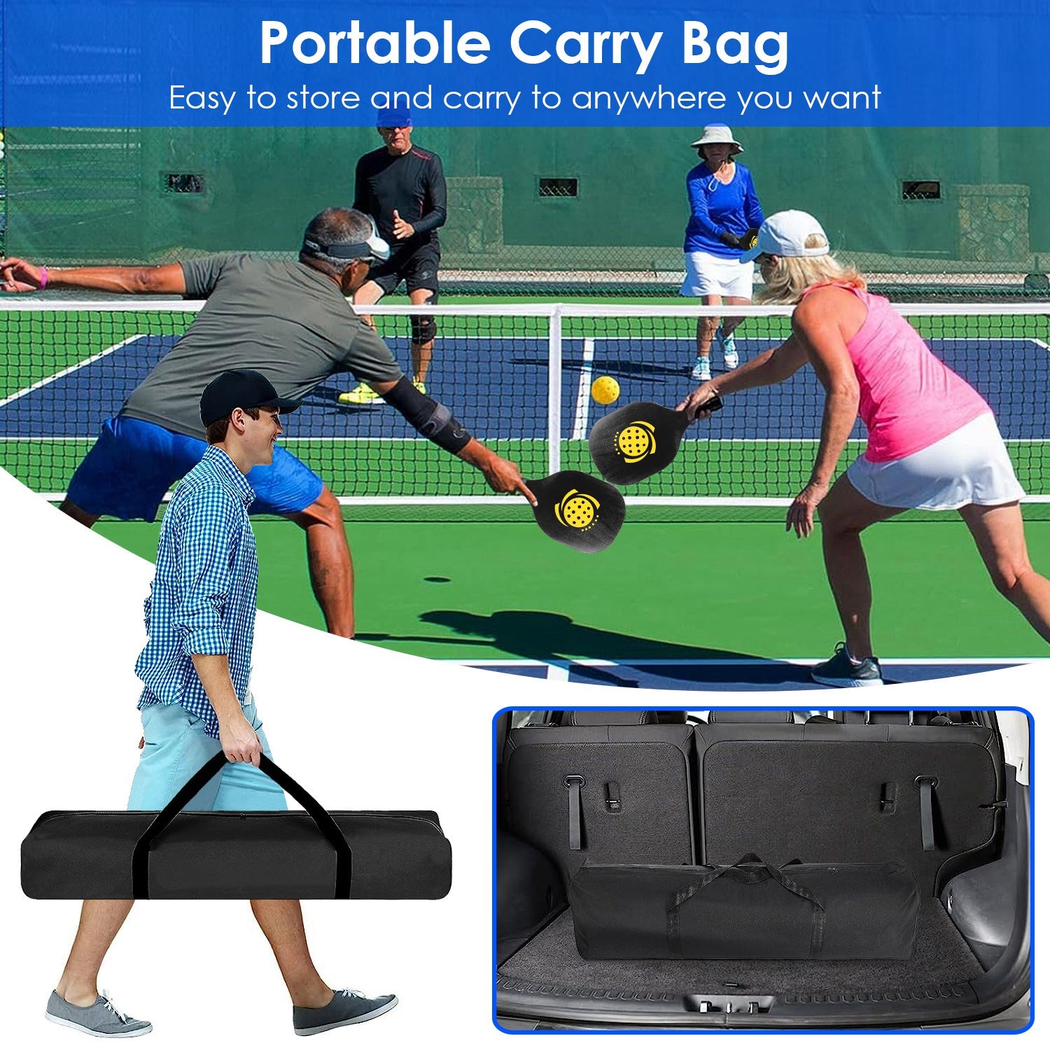 1Set Portable Pickleball Net Set 22ft Regulation Size Net Pickle Ball Net System With 4 Pickleballs 4 Paddles Carrying Bag For Driveway Yard