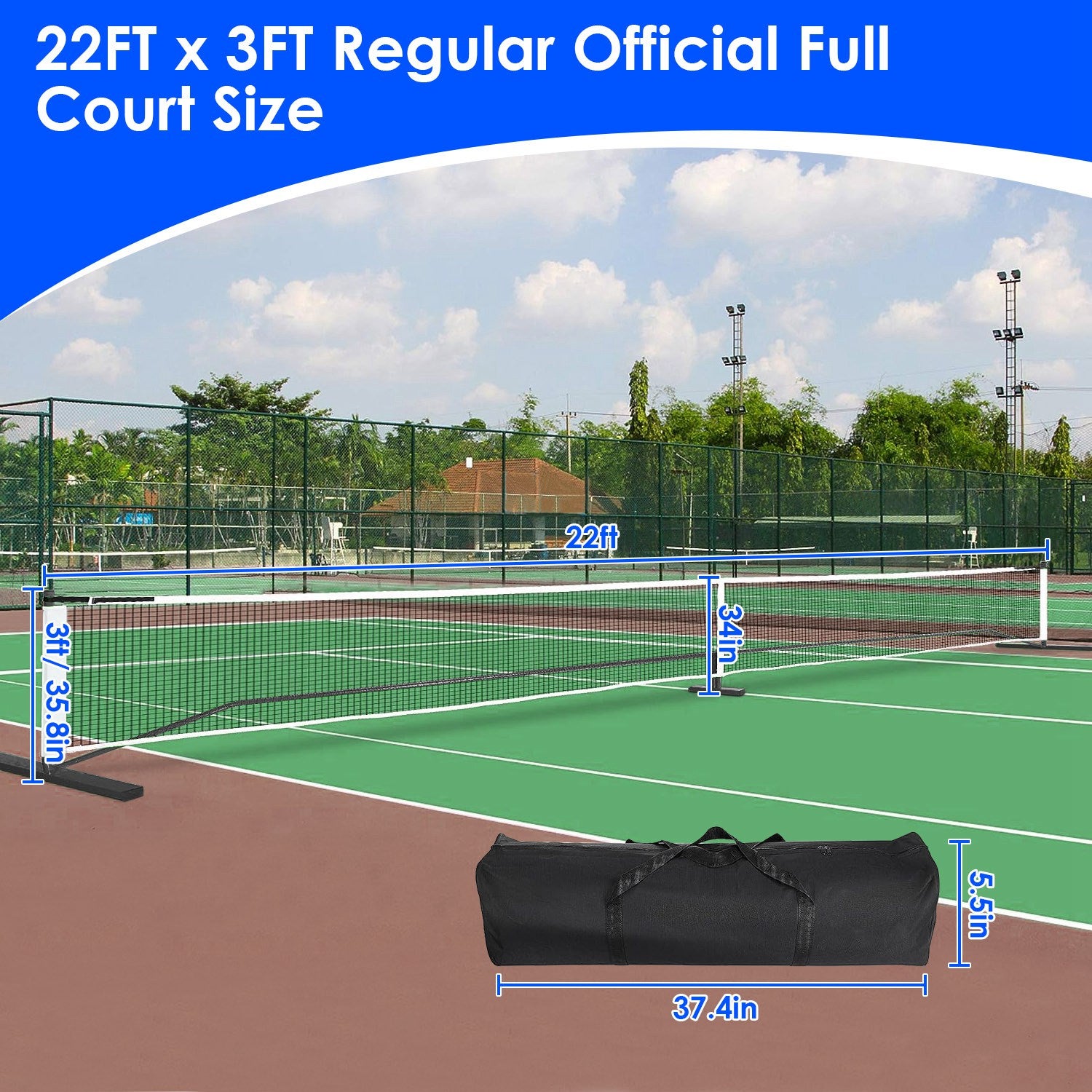 1Set Portable Pickleball Net Set 22ft Regulation Size Net Pickle Ball Net System With 4 Pickleballs 4 Paddles Carrying Bag For Driveway Yard