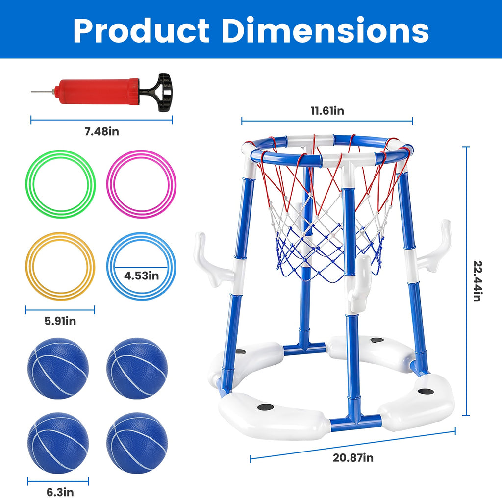 1Set Summer Pool Basketball Hoop Toy Set With 4 Basketballs 4 Circles Floating Swimming Pool Basketball Games Poolside Water Play Toy For 3 To 12Years Old Kids Adults