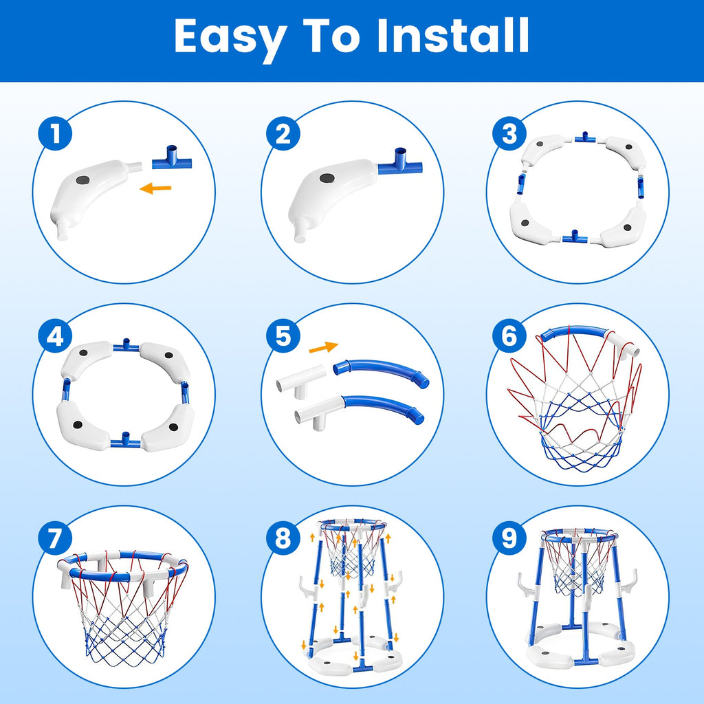 1Set Summer Pool Basketball Hoop Toy Set With 4 Basketballs 4 Circles Floating Swimming Pool Basketball Games Poolside Water Play Toy For 3 To 12Years Old Kids Adults