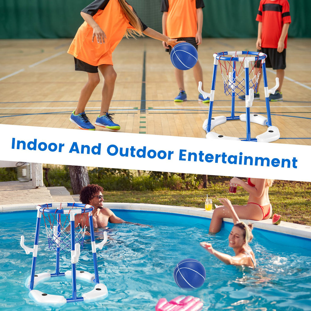 1Set Summer Pool Basketball Hoop Toy Set With 4 Basketballs 4 Circles Floating Swimming Pool Basketball Games Poolside Water Play Toy For 3 To 12Years Old Kids Adults