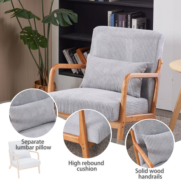 Mid-Century Modern Accent Chair, Arm Chair Living Room Chairs With Pillow Upholstered Reading Chair With Solid Wood Frame & Living Room Bedroom Balcony