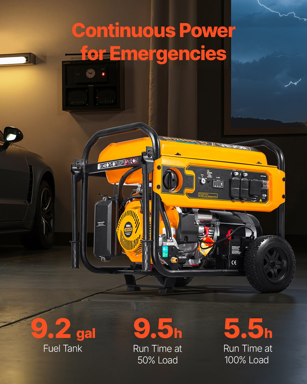 Portable Generator, Gasoline 13500W Peak Watt, LPG 12000W Peak Watt & Natural Gas 11000W Peak Watt Tri-Fuel Generator, Home Backup Generators With Electric Start, Gas, LPG & Natural Gas Powered