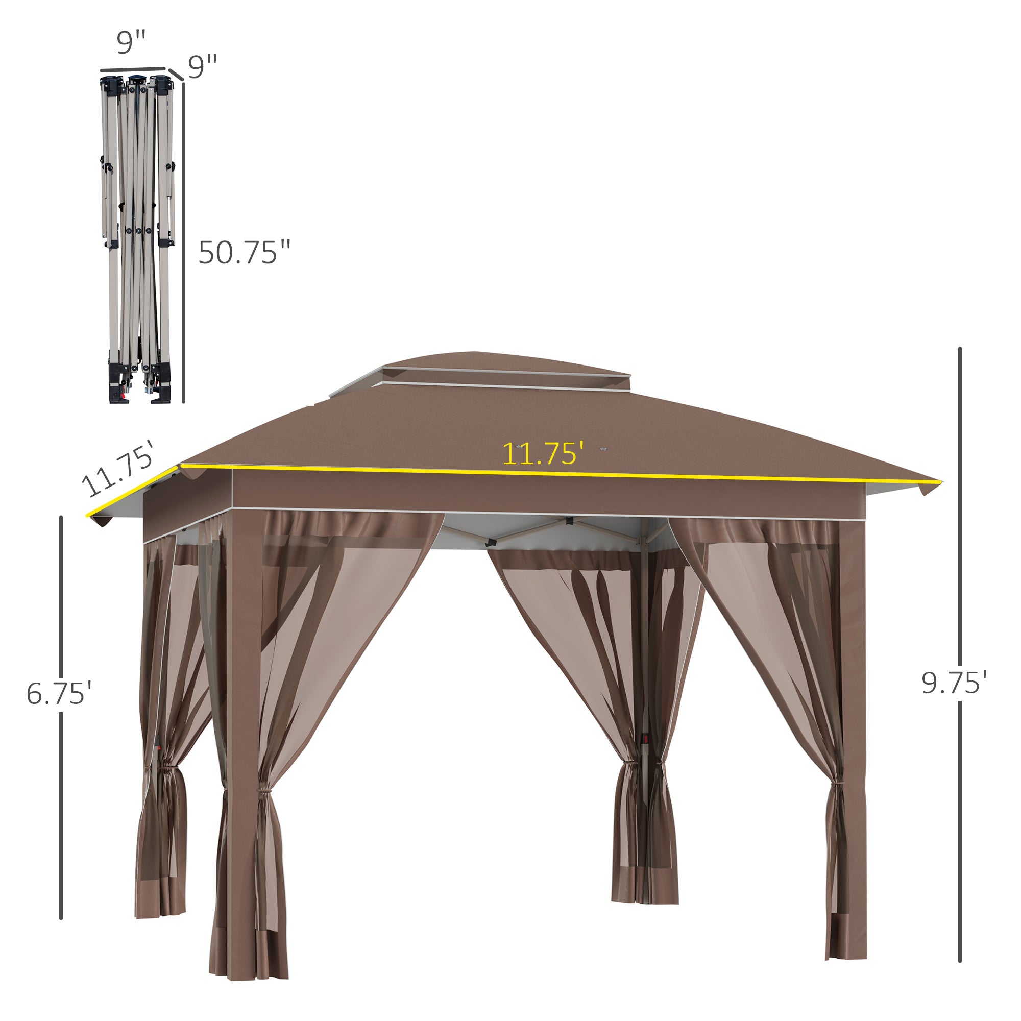12' x 12' Pop Up Canopy Tent with Netting and Carry Bag, Instant Sun Shelter with 137 sq.ft Shade, Tents for Parties, Height Adjustable, for Outdoor, Garden, Patio, Khaki