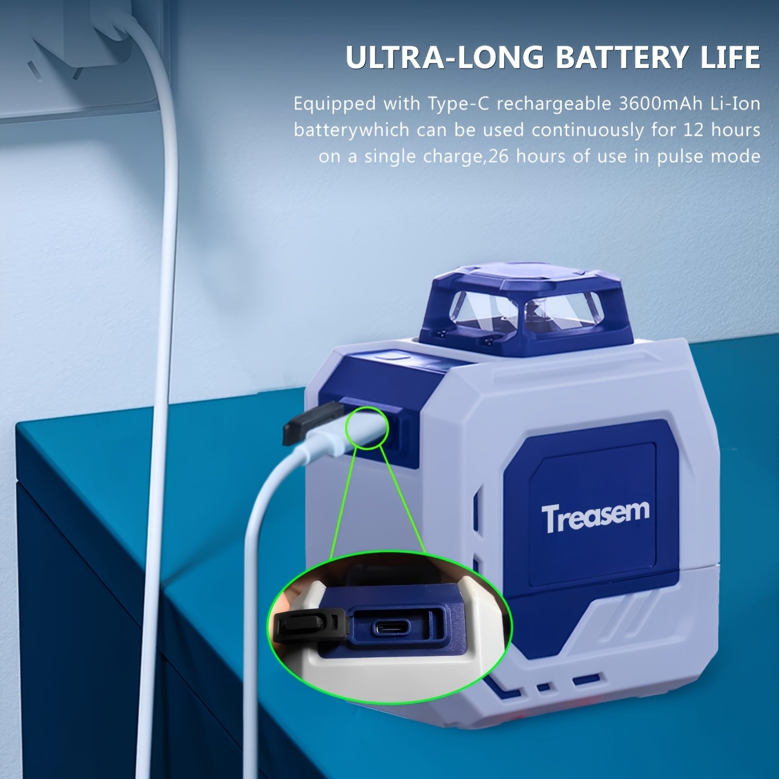 Laser Level, Self-leveling Laser, Rechargeable Measurement Tool With Type-C Charging Port For Building Construction, Hanging Pictures, Calibration, Tiling
