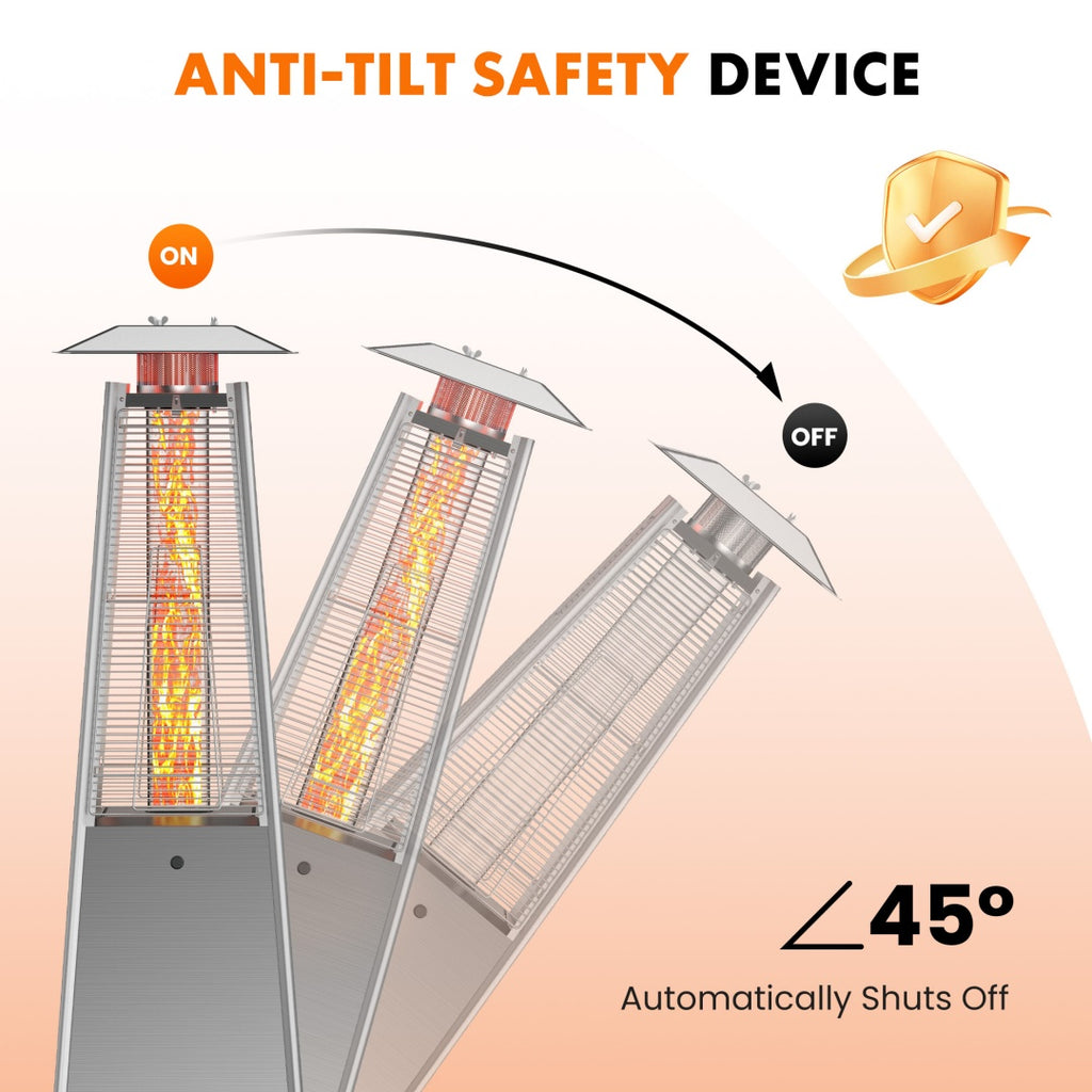 Pyramid Patio Heater, 48000 BTU Outdoor Heater With Wheels And Ignition, LED Propane Patio Heater