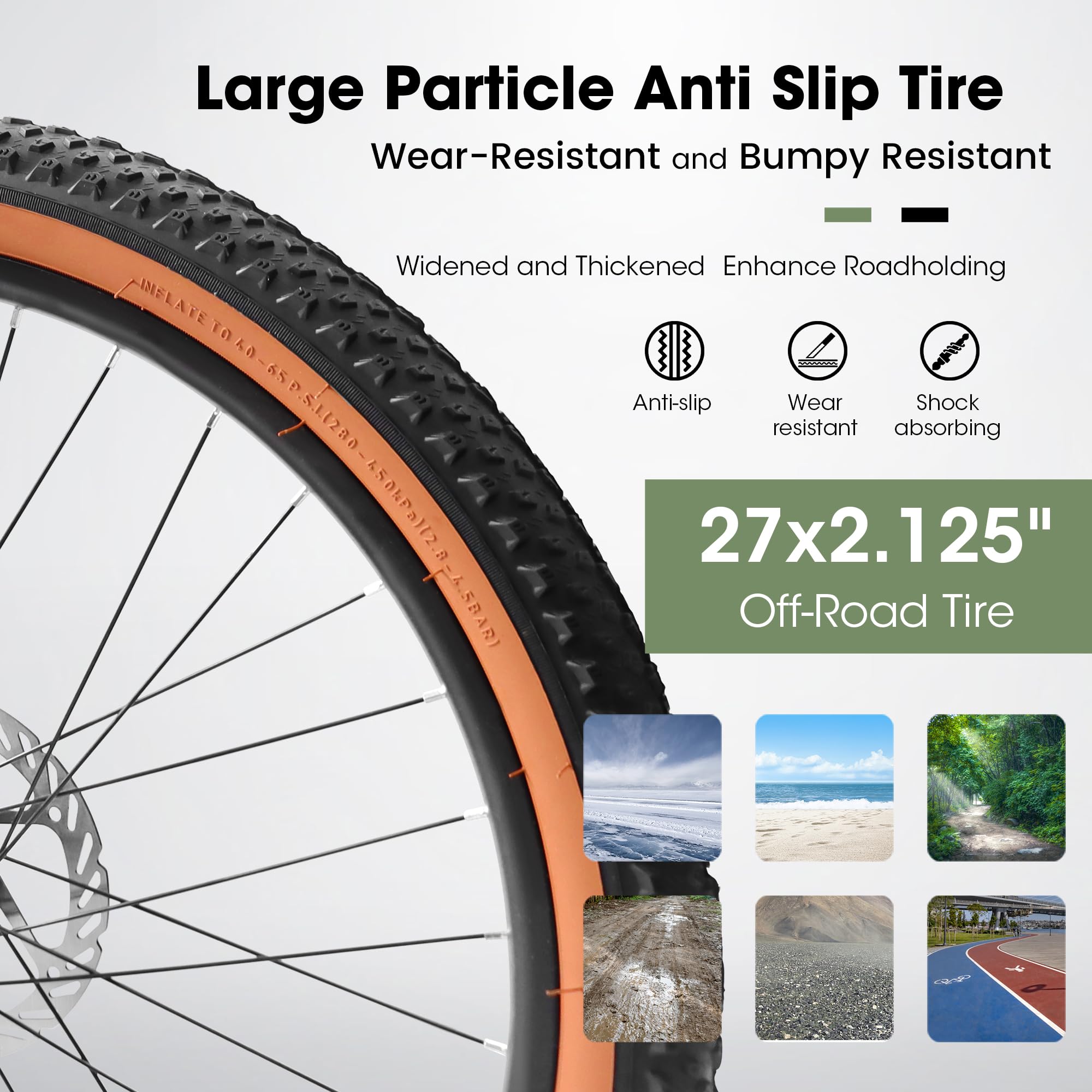 A27301 27.5 Inch Mountain Bike For Adults, Durable High Carbon Steel Frame, Disc Brakes, Stylish Brown Edge Tires, Ideal For Commuting And Outdoor Exploration