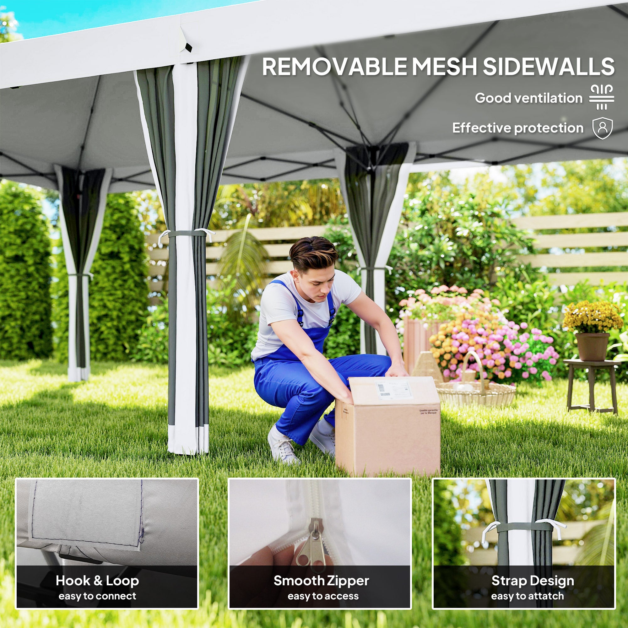 10' x 20' Pop Up Canopy Tent with Netting, Heavy Duty Instant Sun Shelter, Large Tents for Parties with Carry Bag for Outdoor, Garden, Patio, Cream White