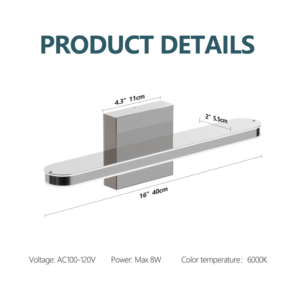 LED Bathroom Vanity Light Bar Dimmable Bathroom Light Fixtures Modern Over Mirror Lighting Fixture 16Inch BathWall LIght 8W Wall Sconce Lighting For Bathrooms Bedroom Living Room Indoor 6000K