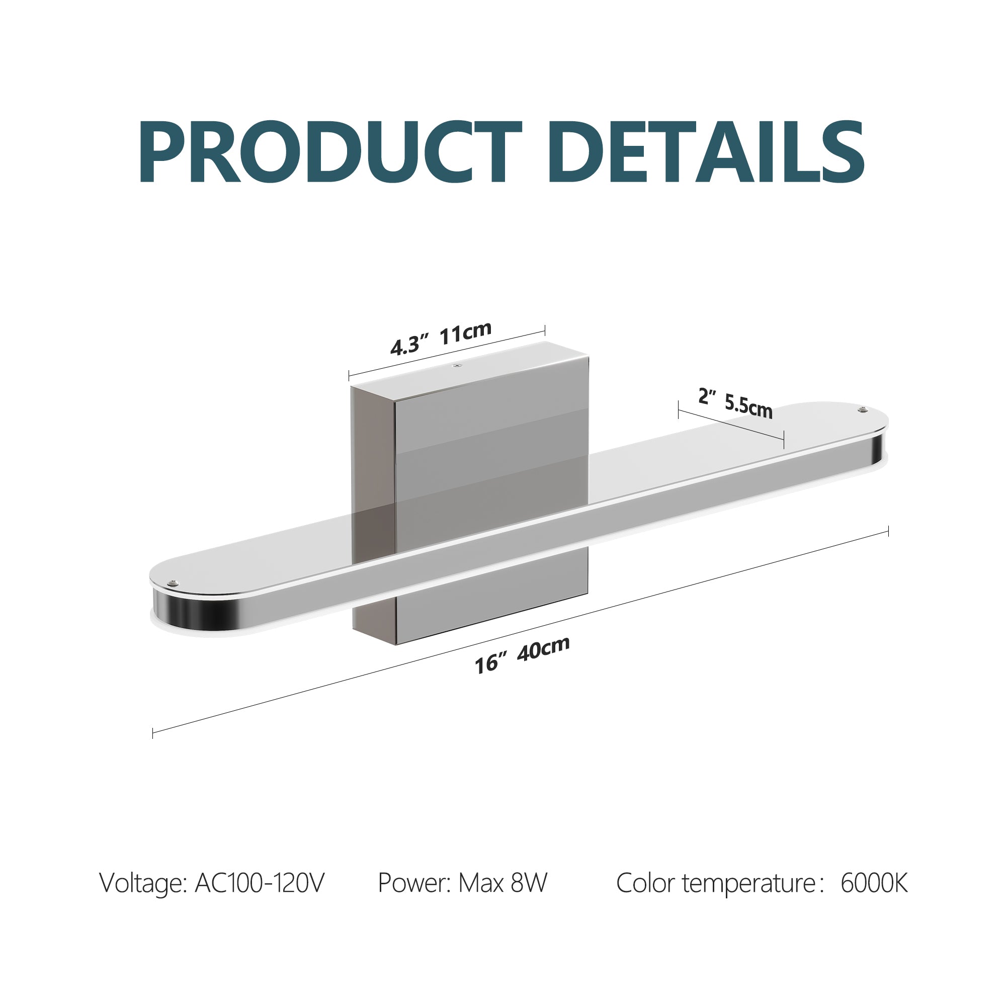 LED Bathroom Vanity Light Bar Dimmable Bathroom Light Fixtures Modern Over Mirror Lighting Fixture 16Inch BathWall LIght 8W Wall Sconce Lighting For Bathrooms Bedroom Living Room Indoor 6000K