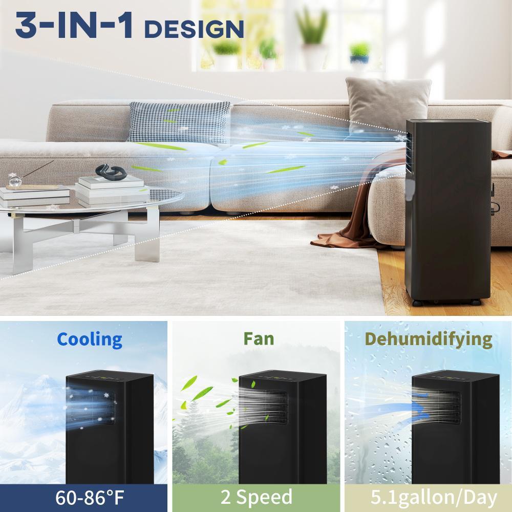 Mobile Air Conditioner, 441 Sq. Ft., AC Unit With Dehumidifier, Sleep, 24H Timer OnOff, Window Kit, Black