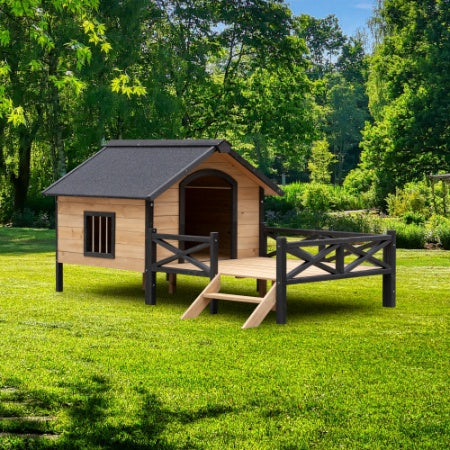Outdoor Large Wooden Cabin House Style Wooden Dog Kennel With Porch