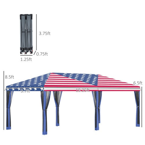 Outsunny 10 X 20 Up Canopy Tent With Netting, Heavy Duty Instant Sun Shelter, Large Tents For Parties With Carry Bag For Outdoor, Garden, Patio, American Flag