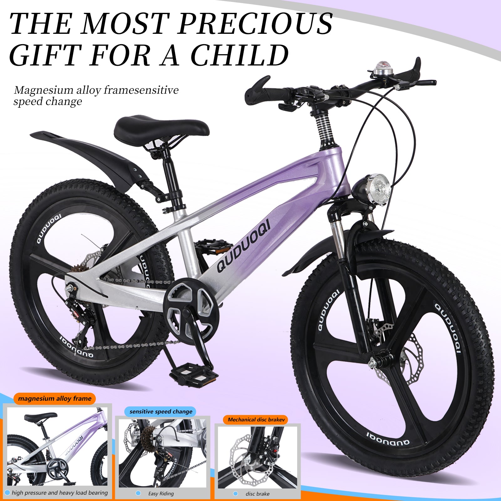 FKZNPJ 20 Inch Kids Mountain Bike, 7-Speed Youth Bicycle With Magnesium Alloy Frame & One-Piece Wheels, Lightweight Kids Bike For Boys And Girls Ages 8-12