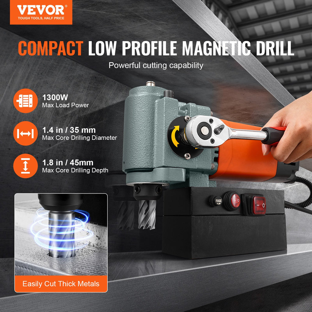 Magnetic Drill Press 1300W Low Profile Mag Drill Light Weight Portable