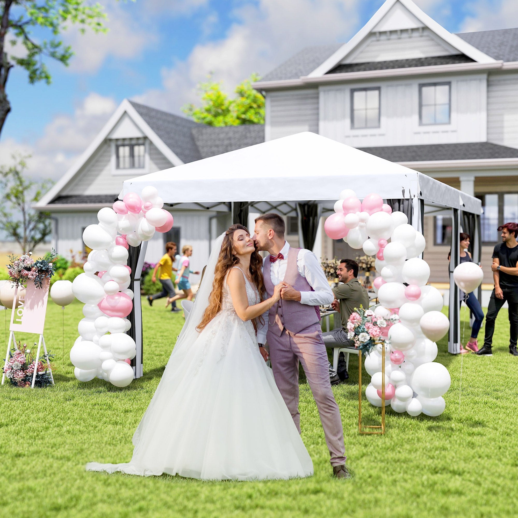 10' x 20' Pop Up Canopy Tent with Netting, Heavy Duty Instant Sun Shelter, Large Tents for Parties with Carry Bag for Outdoor, Garden, Patio, Cream White