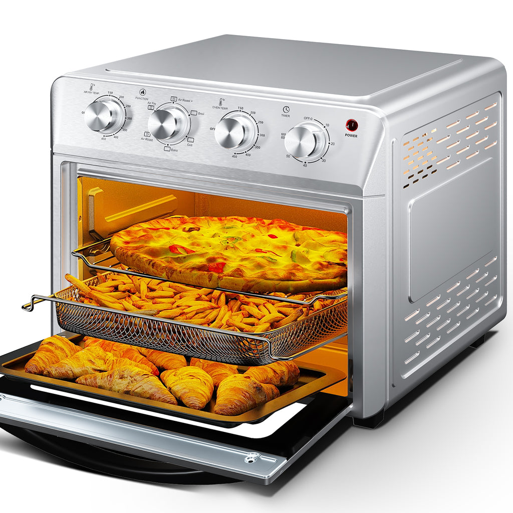 27.5QT 6-in-1 Air Fryer Toaster Oven, 6-Slice, Countertop Convection Oven, Air Frying, Baking, Roasting, Broiling & Grilling, 1600W, Sliver