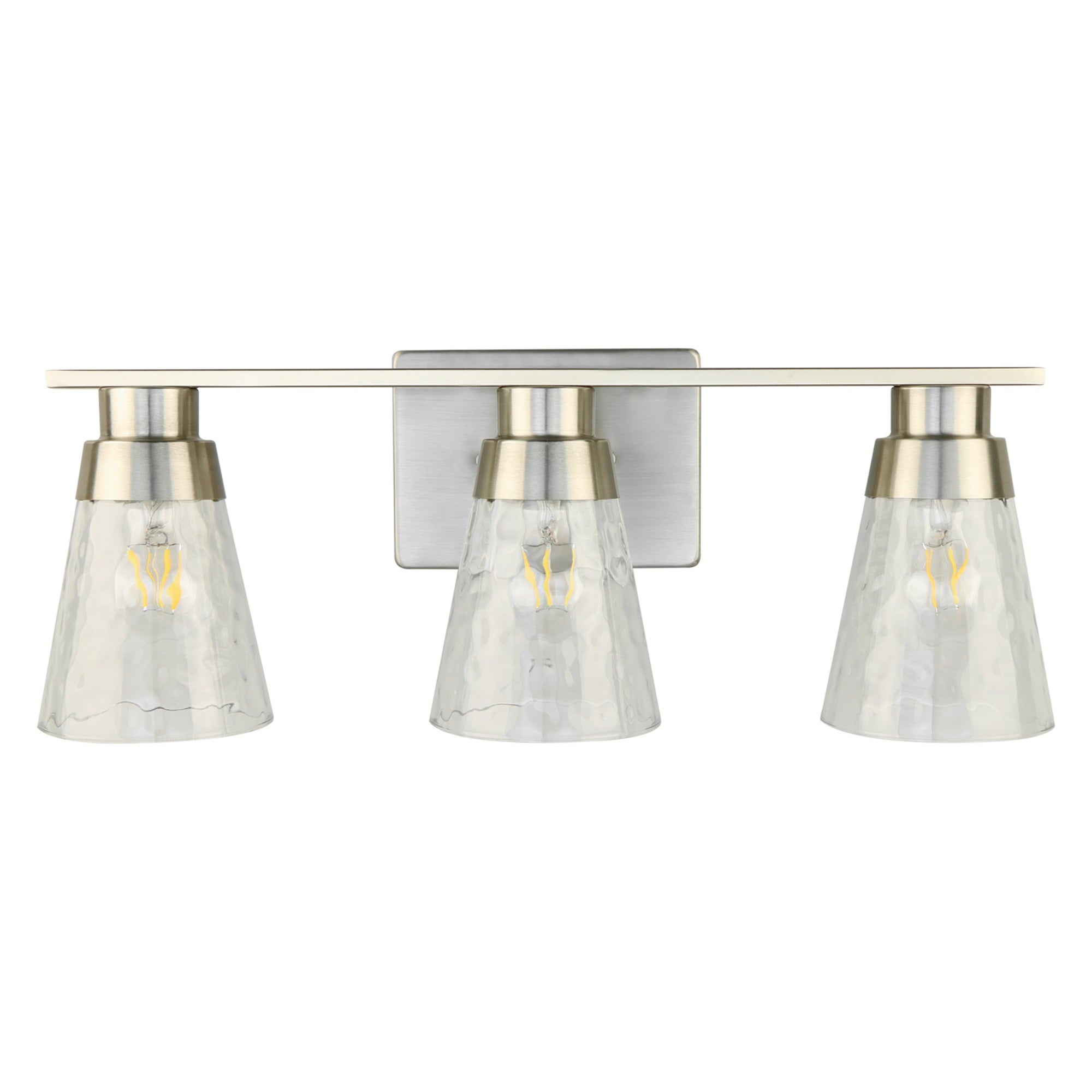 3 Light Brushed Nickel Bathroom Vanity Light Fixtures With Clear Hammered Glass Shade, 22 Inch Bathroom Lighting Fixtures Over Mirror, For Bathroom Shower Toilet