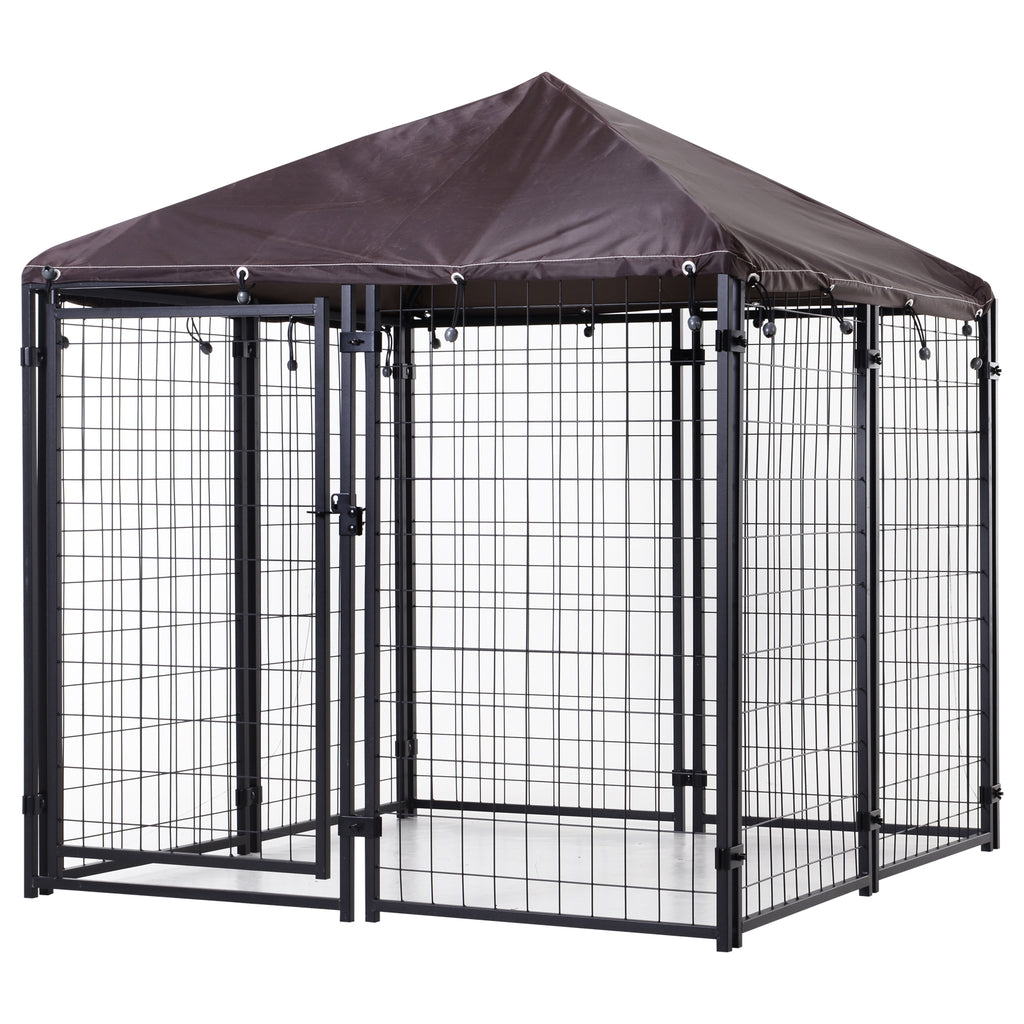 4.6' x 4.6' x 5' Outdoor Dog Kennel, Welded Wire Heavy Duty Dog Run, Dog Kennel Outside with Waterproof & UV Resistant Cover, for S&M Dogs, Black