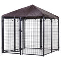 4.6' x 4.6' x 5' Outdoor Dog Kennel, Welded Wire Heavy Duty Dog Run, Dog Kennel Outside with Waterproof & UV Resistant Cover, for S&M Dogs, Black