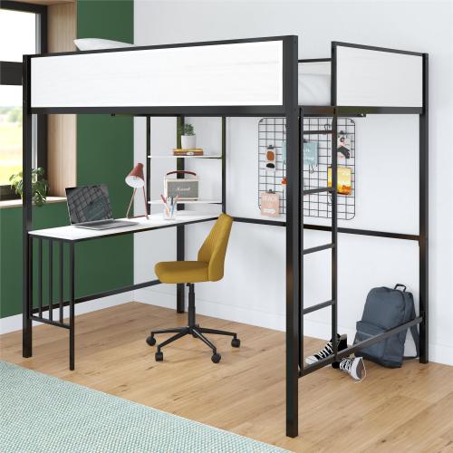 Axel Full Loft Bed With Desk & Shelves