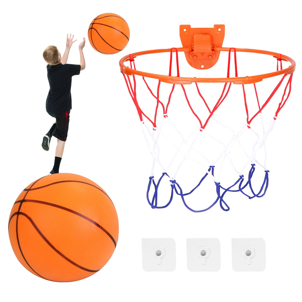 Silent Basketball With Ball Hoop Foam Bouncing Silent Basketball Uncoated High Density Foam Ball Indoor Low Noise Training Ball